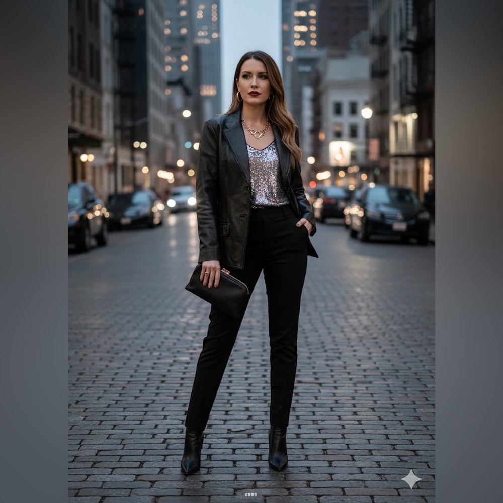 🔴Jaclyn Smith Classic Black Leather Blazer Jacket Women's Size 16 Professional